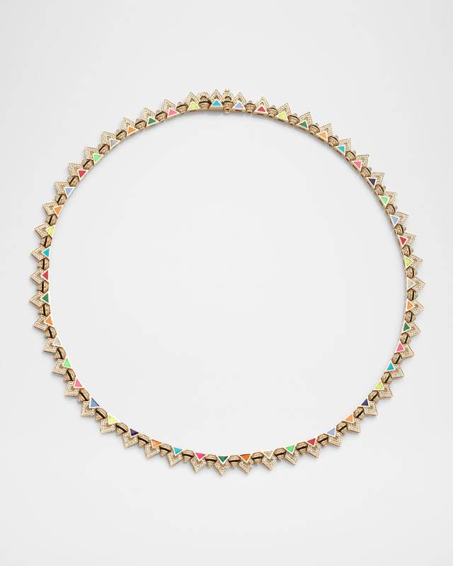 Mosaic 18K Yellow Gold Diamond and Enamel Necklace